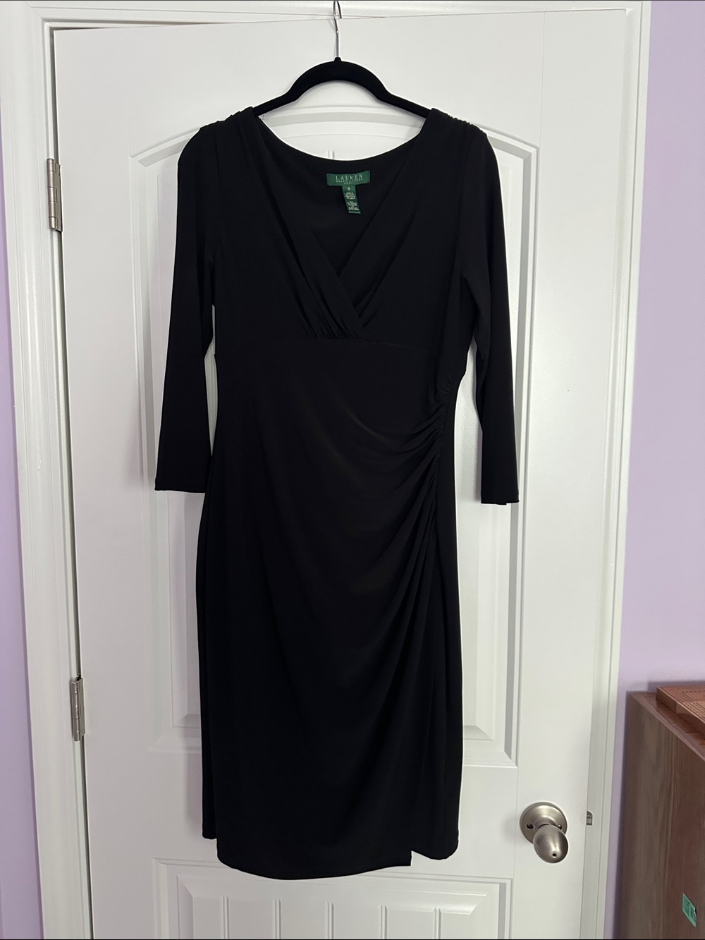 Lauren Ralph Lauren Black Long Sleeve V-Neck Sheath Dress